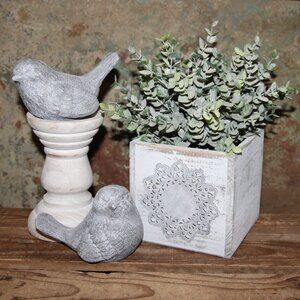 Shabby Chic Gray & White French Country Birds, Candle Holder & Eucalyptus Box
